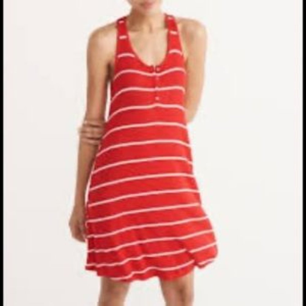 Abercrombie & Fitch Red and White Stripe Open Back Dress Small Tall